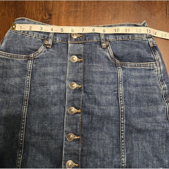 Aerie‎ Denim Mini Skirt Button Front Dark Blue Wash Elastic Back Small Preppy - Picture 3 of 8